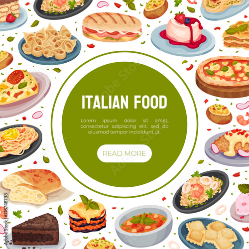 Italian Food Cuisine Banner Design with Tasty Dish Vector Template
