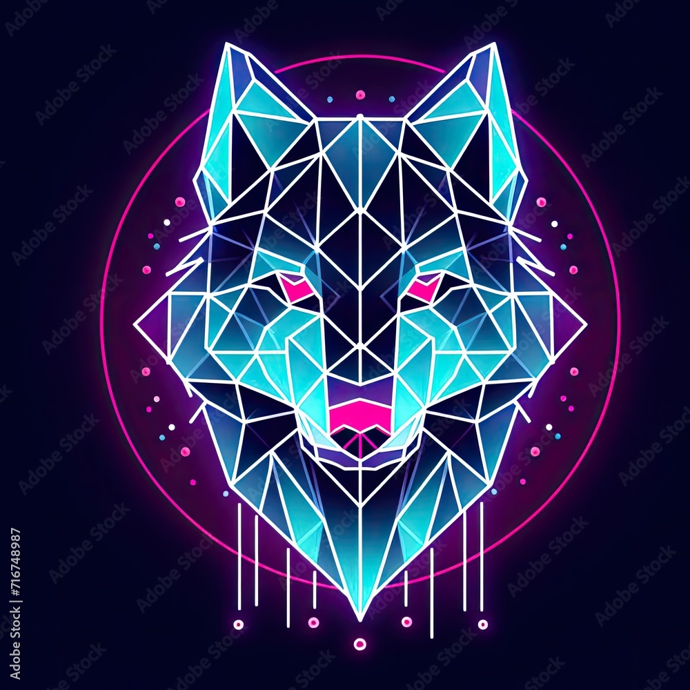 Neon Wilderness: Graphic Illustration of a Wolf in Vibrant Geometric Abstraction Neon Wilderness: Graphic Illustration of a Wolf in Vibrant Geometric Abstraction