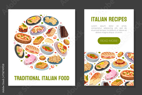 Italian Food Cuisine Banner Design with Tasty Dish Vector Template