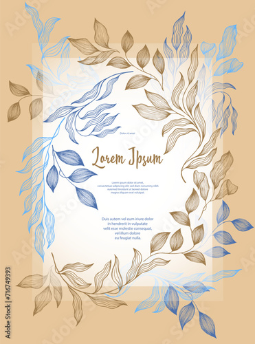 Bay leaves frame vector greeting card template. Rustic card design with laure...