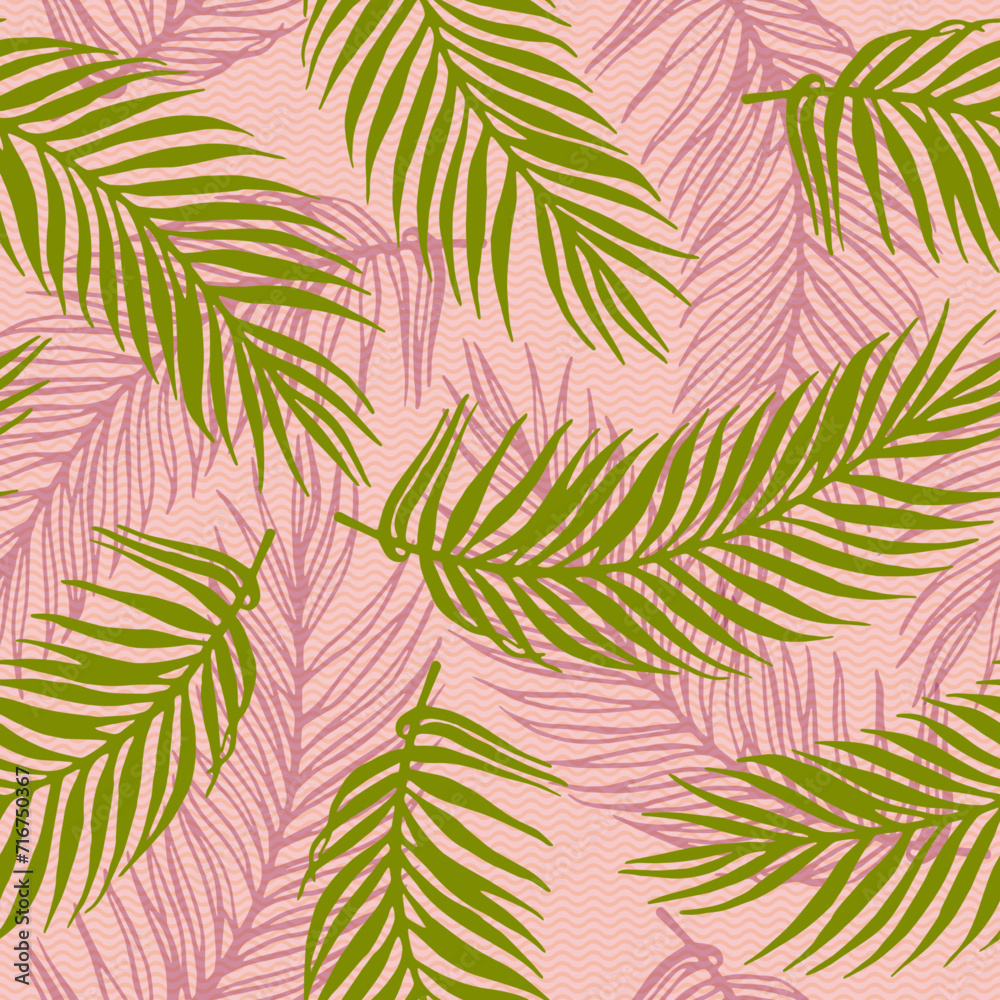 Endless paradise palm leaves vector pattern. Botanical design over waves