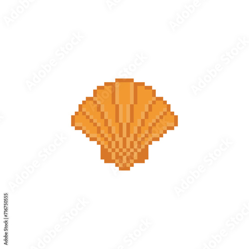 pixel Shell  icon.  Vector pixel art Scallop 8 bit for game company logo template 