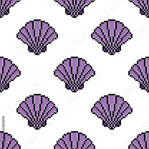 pixel shell Seamless Pattern vector seashells background  pixel art for 8 bit game 