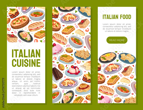 Italian Food Cuisine Banner Design with Tasty Dish Vector Template