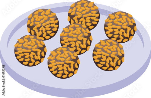 Tahini balls icon isometric vector. Food plate. Art gastronomic area