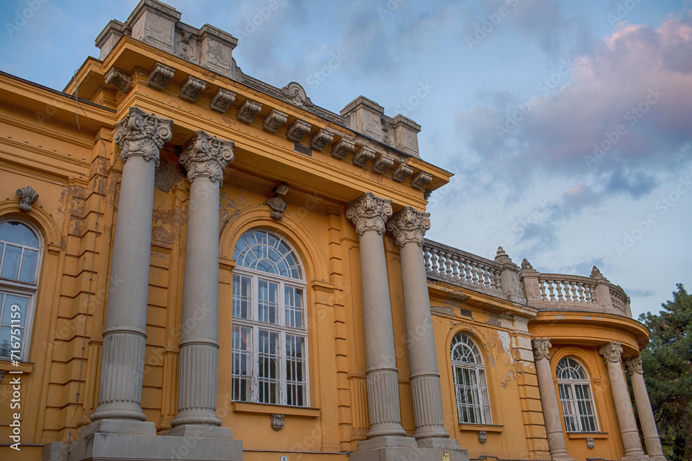 Historic building of Szechenyi thermal baths in Budapest.