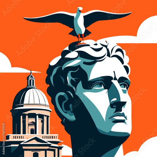 Statue of Abraham Lincoln and seagull in front of St. Isaac's Cathedral AI generated