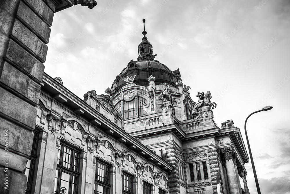 Historic building of Szechenyi thermal baths in Budapest.