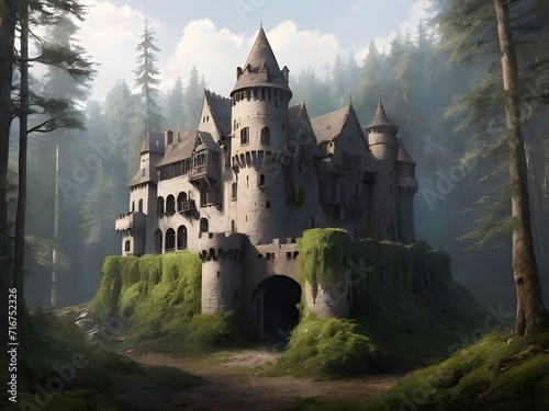 Abandoned castle in the forest. Generative AI