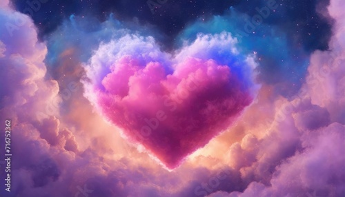 Beautiful colorful valentine day heart in the clouds background