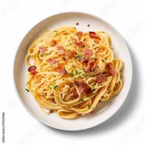 Pasta carbonara solated white background top view