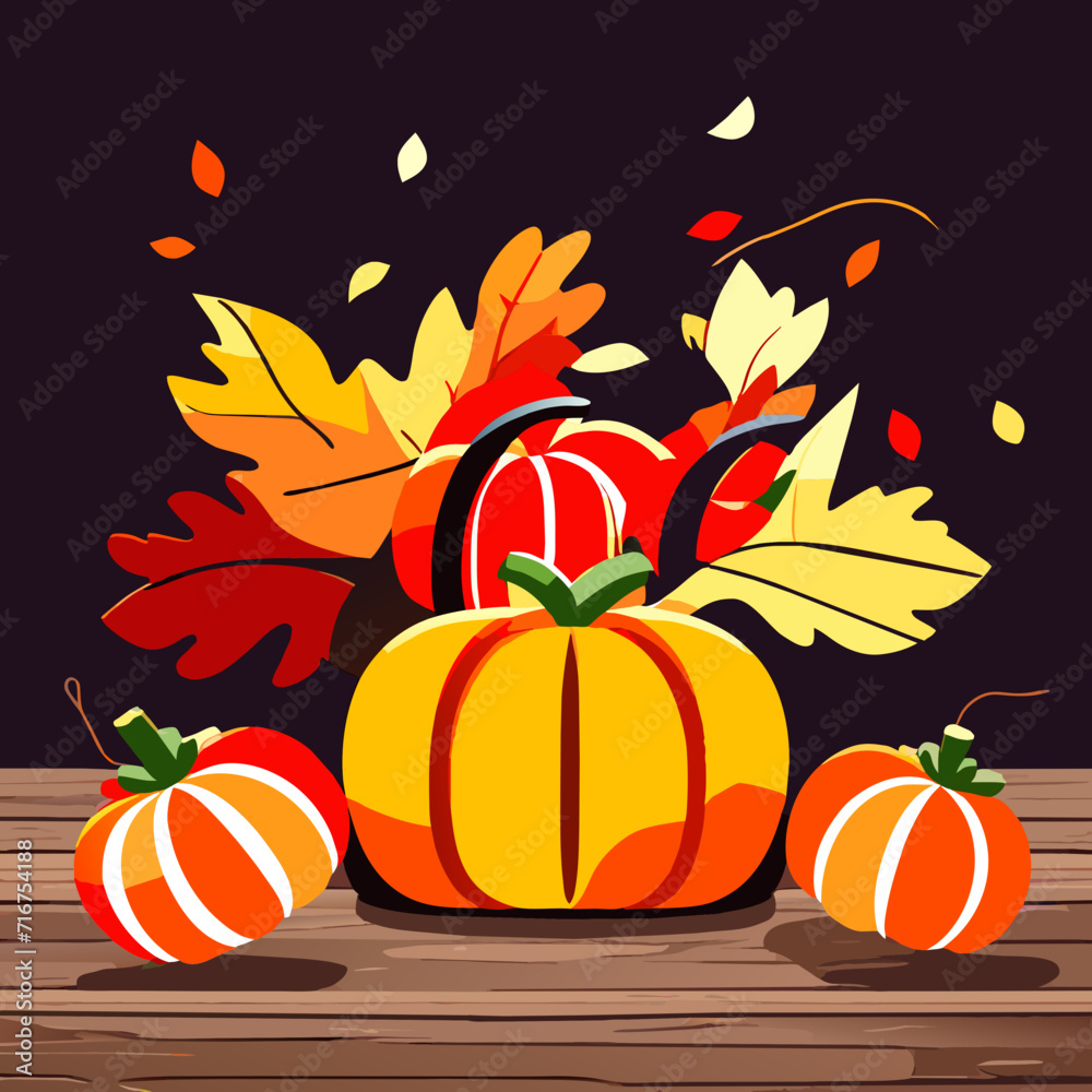 Autumn background with pumpkins and fall leaves. Vector illustration. AI generated Autumn background with pumpkins and fall leaves. Vector illustration. AI generated