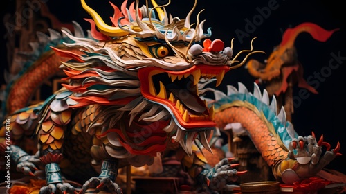 Chinese dragon puppet made from paper in Lunar new Year festival photo