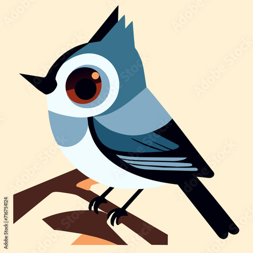 Illustration of a titmouse on a branch. Vector illustration. Generative AI