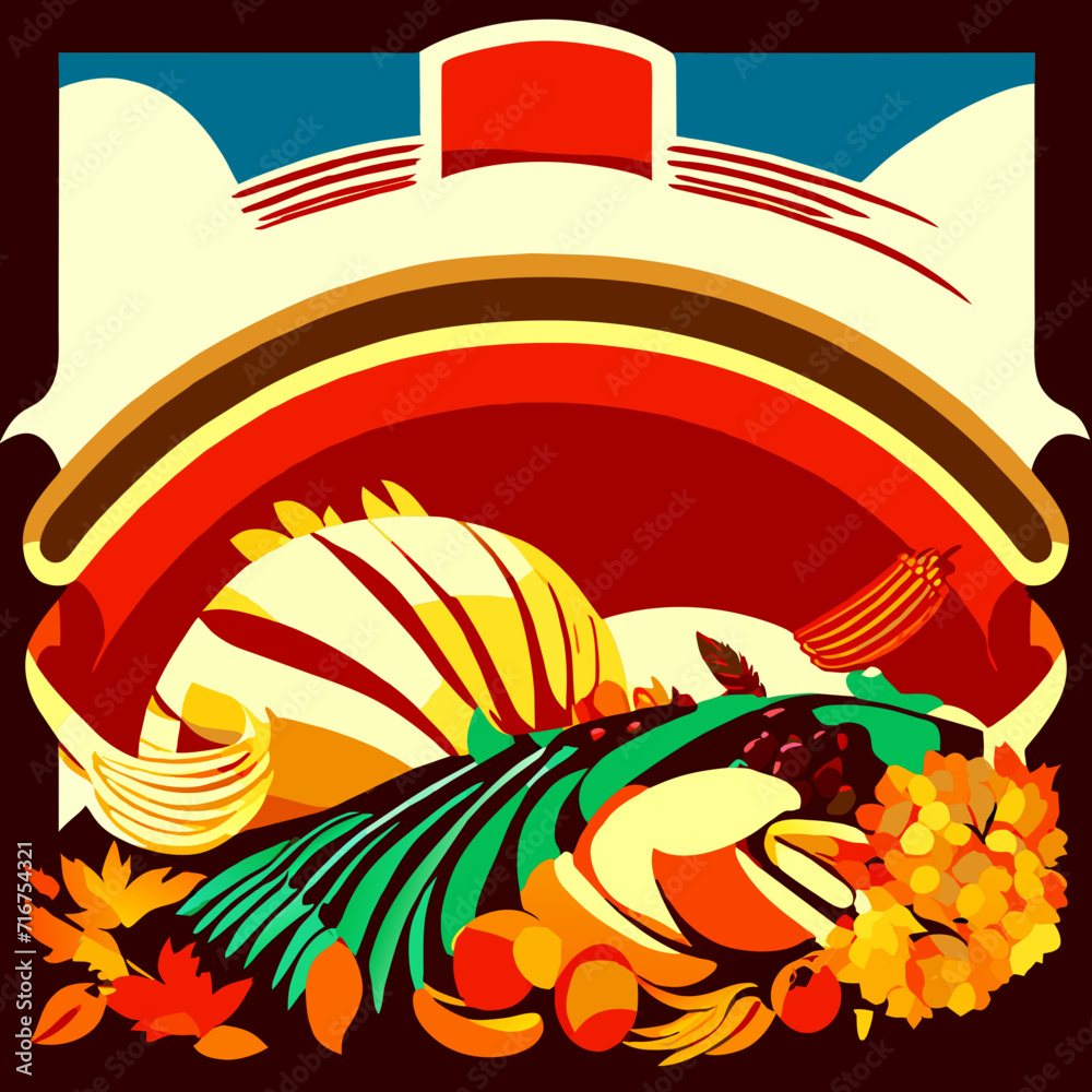 Illustration of a restaurant menu with autumn leaves in the foreground - vector AI generated
