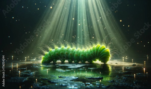 green caterpillar in a mystical setting