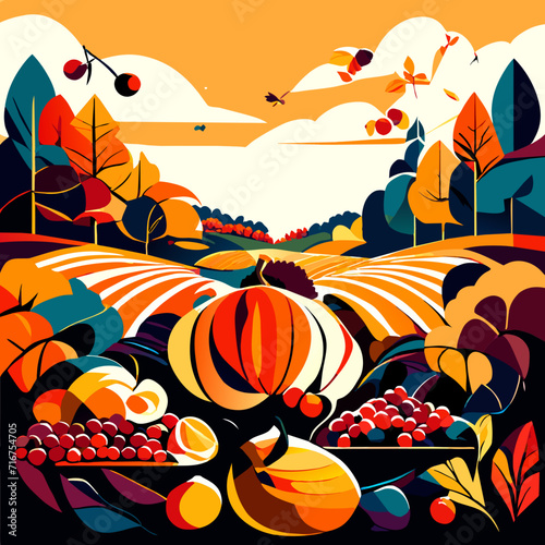 Wallpaper Mural Autumn landscape with pumpkins and autumn leaves. Vector illustration. AI generated Torontodigital.ca
