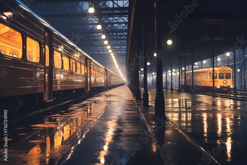 train station at rainy night