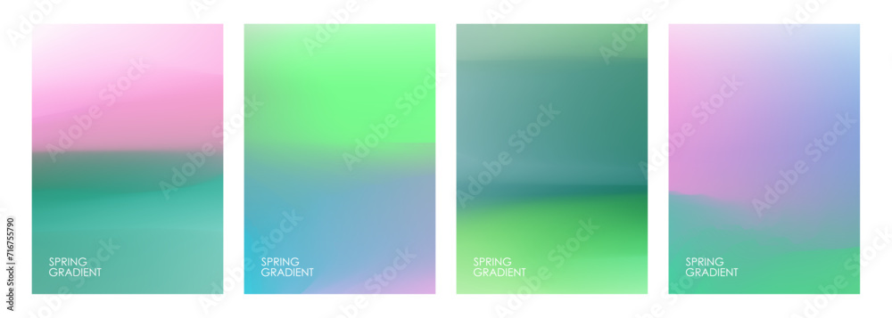 Spring theme defocused backgrounds with blurred color gradients. Set of color templates for creative Springtime graphic design. Vector illustration.