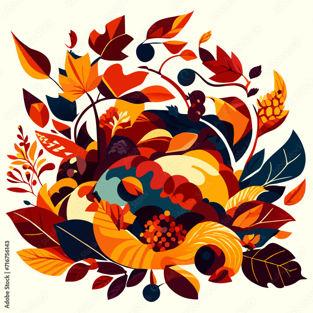 Naklejka premium Hand drawn autumn composition with leaves and flowers. Vector illustration for your design generative AI