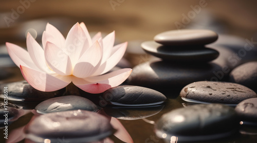 Relaxing zen like background with pebbles and lotus flowers 1