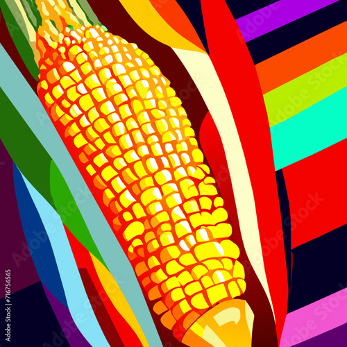 Illustration of a corn cob on a multicolored background. generative AI