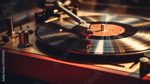Close-up of Vinyl record player