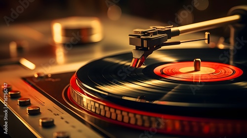 Close-up of Vinyl record player