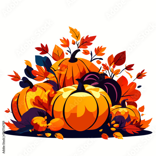Autumn background with pumpkins and autumn leaves. Vector illustration. AI generated