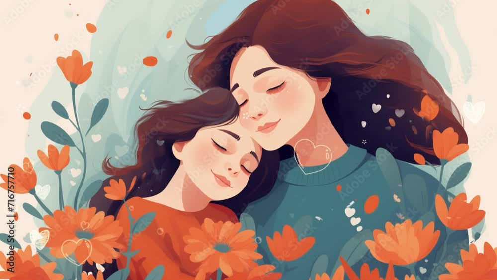 Happy Mothers Day Greeting Design with Mom.a mom hug her daughter ...