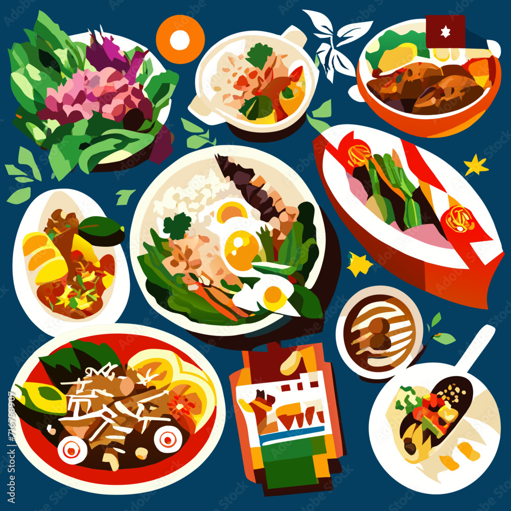Set of food icons on the theme of Chinese cuisine. Vector illustration generative AI Set of food icons on the theme of Chinese cuisine. Vector illustration generative AI