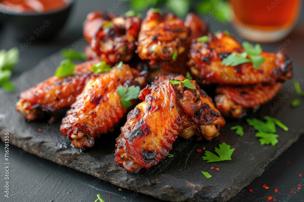 grilled wings with cilantro leaves