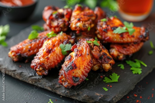 grilled wings with cilantro leaves