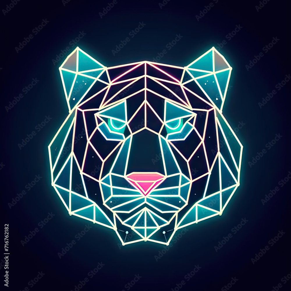 Neon Jungle Majesty: Graphic Illustration of a Tiger in Vibrant Geometric Abstraction Neon Jungle Majesty: Graphic Illustration of a Tiger in Vibrant Geometric Abstraction