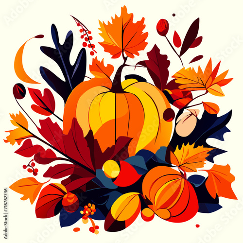 Autumn background with pumpkins, leaves and berries. Vector illustration. generative AI