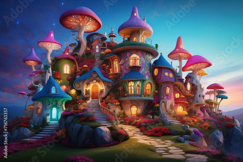 Magic colorful Wonderland houses