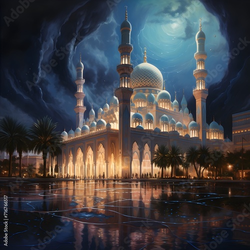 mosque at night generative ai