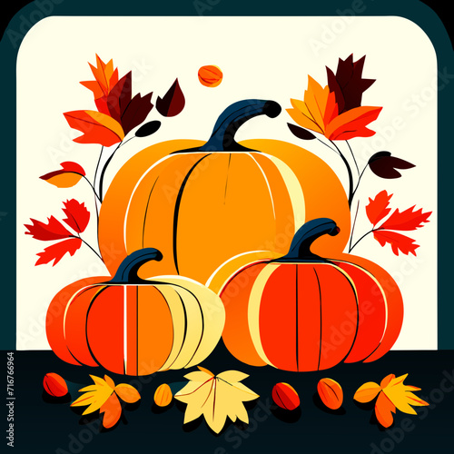 Autumn background with pumpkins  leaves and berries. Vector illustration. AI Generated