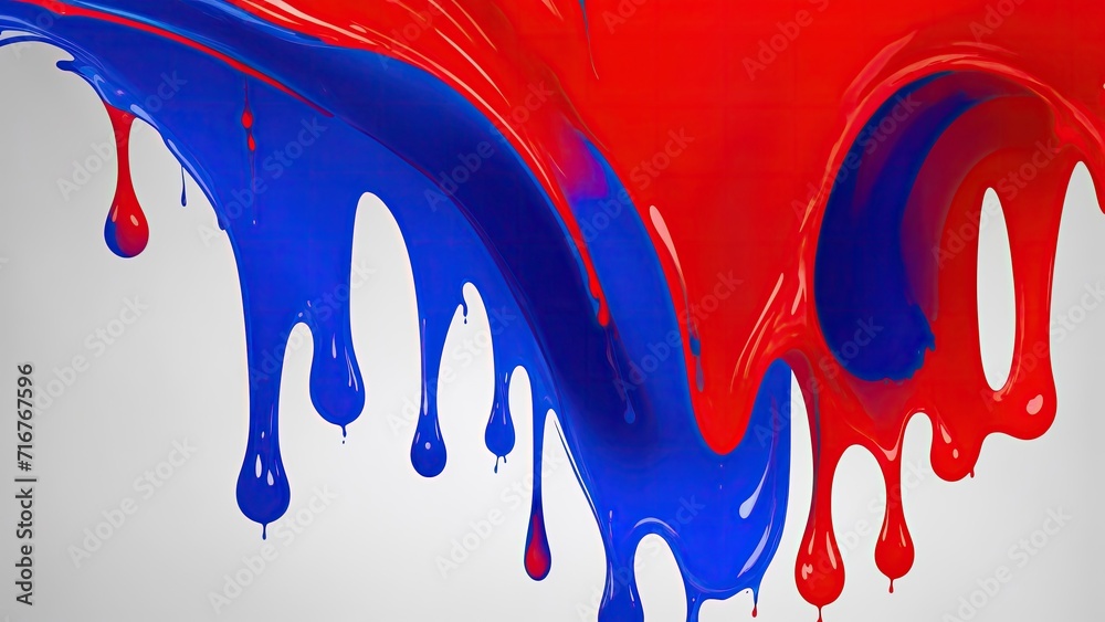 Naklejka premium Liquid Red and Blue splash Color drip on white abstract background