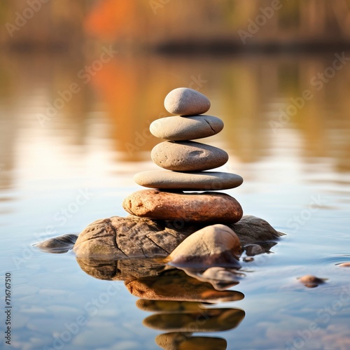 Cairn of Stones Reflecting Serenity in Water