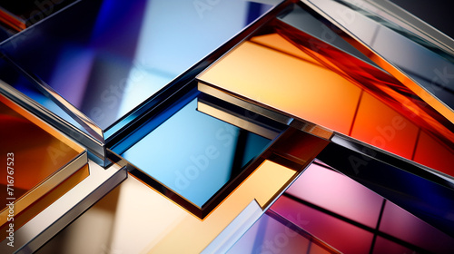 Silver, gold and multicolored aluminum panels in the style of atmospheric photograms, photorealistic precision, dynamic still lifes, precision, translucent immersion. 3D rendering concept design illus