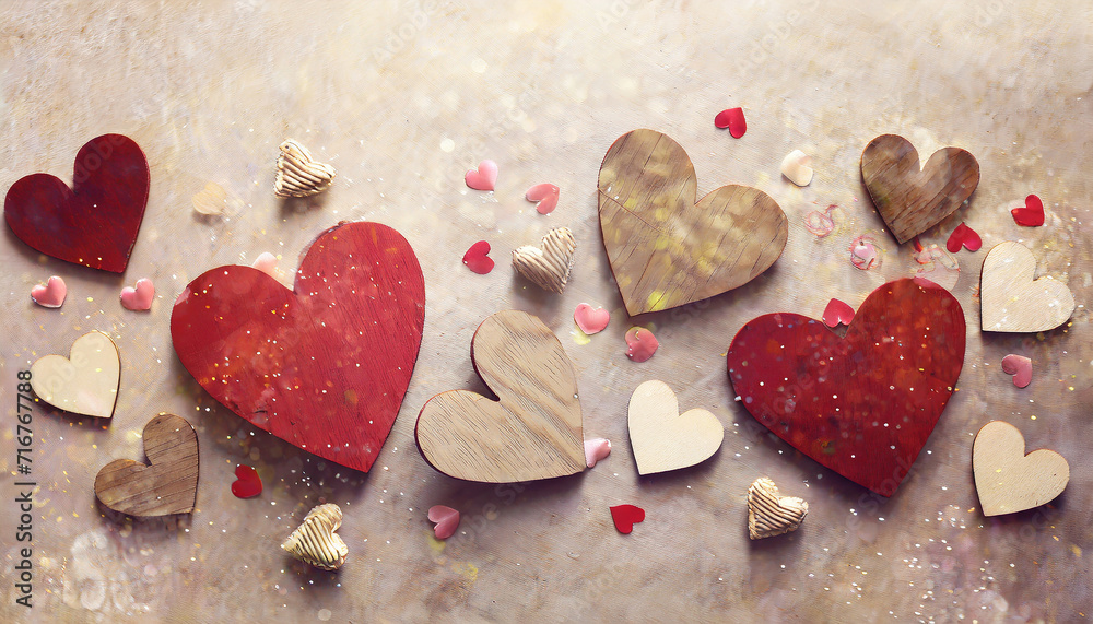 Obraz premium valentines day abstract background banner panorama background with red hearts love concept illustration happy valentine s day