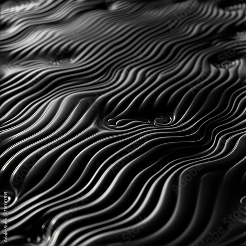 Melted black vinyl  forming bubble  wave  texture. Abstract futuristic sci-fi background  reflective concrete  ethnic decoration. 3D rendering concept design illustration.