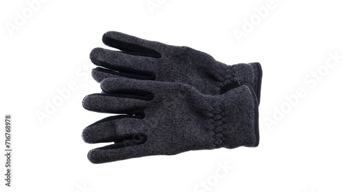 A pair of men's winter textile gloves on a white isolated background