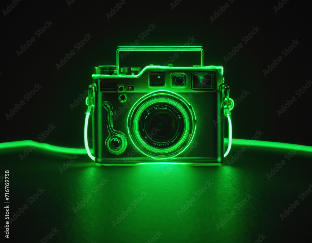 photo camera with green neon lights