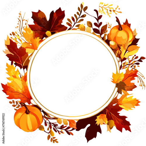 Autumn frame with leaves and pumpkins on white background. Vector illustration. Generative AI