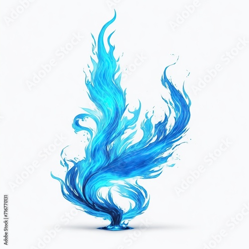 Cyan flame magic fire on white background