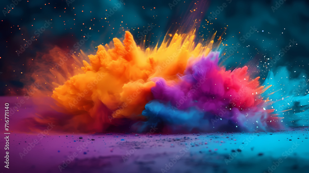 Dust explosion Holi background, indian traditional festival Dust explosion Holi background, indian traditional festival