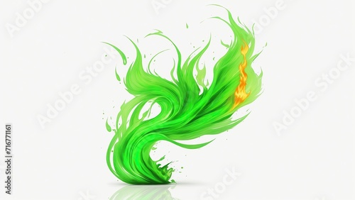 Green flame magic fire on white background