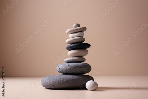 Canvas Print Balancing pebble stones on beige background